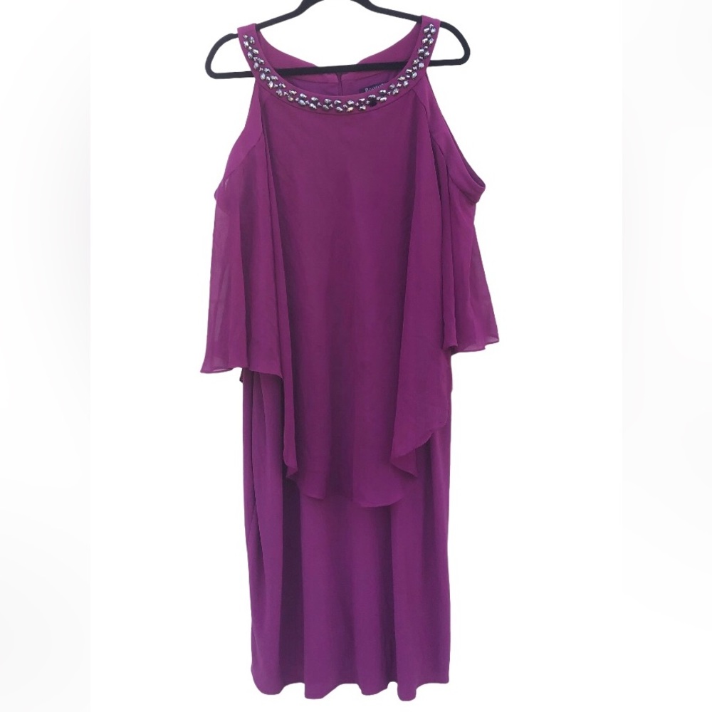 Cold shoulder magenta cocktail cape dress 26W